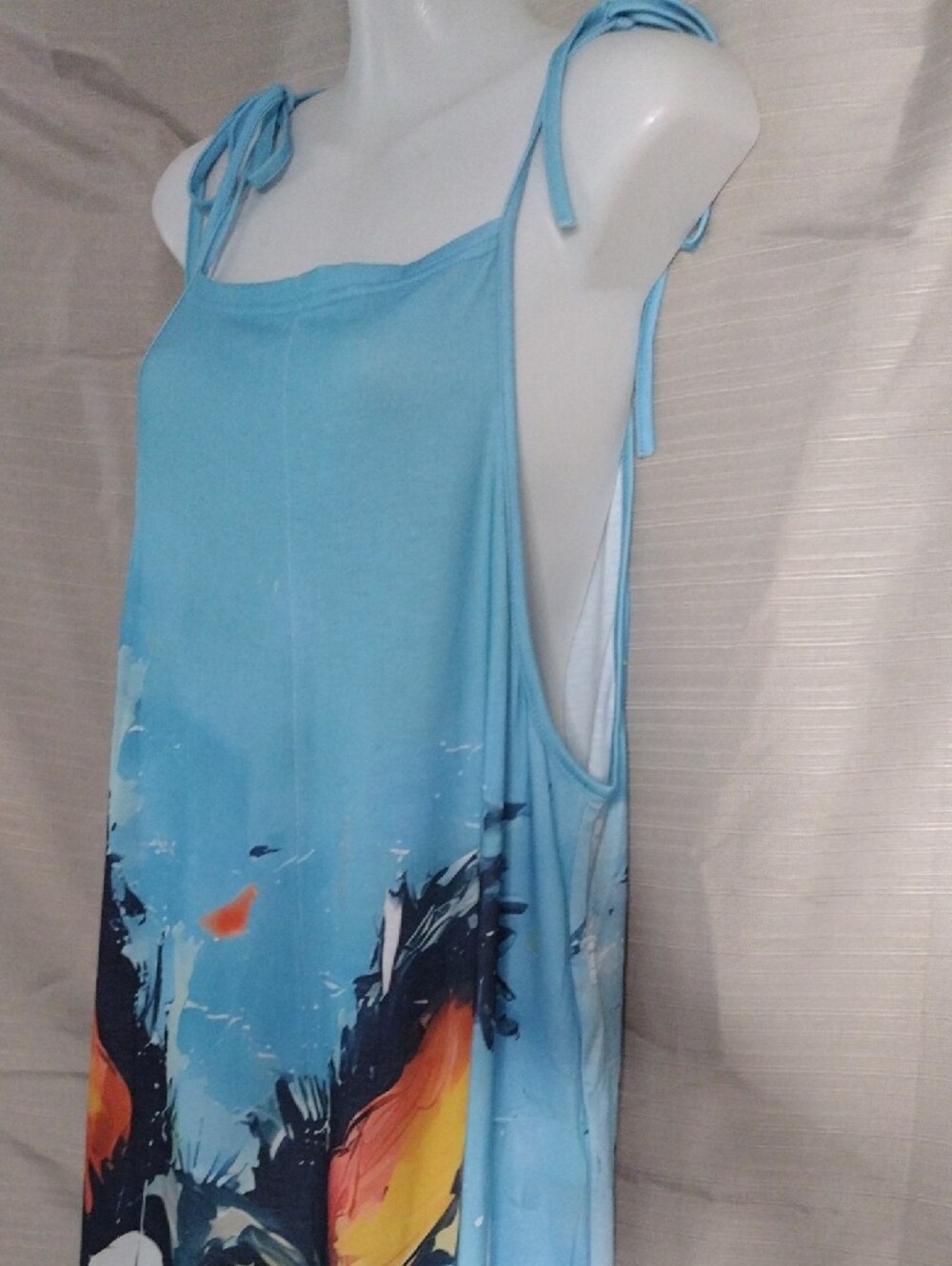 New Without Tags Blue Tie-Strap Wide Leg Jumpsuit Happy Dog Graphic Size Medium - Picture 3 of 8